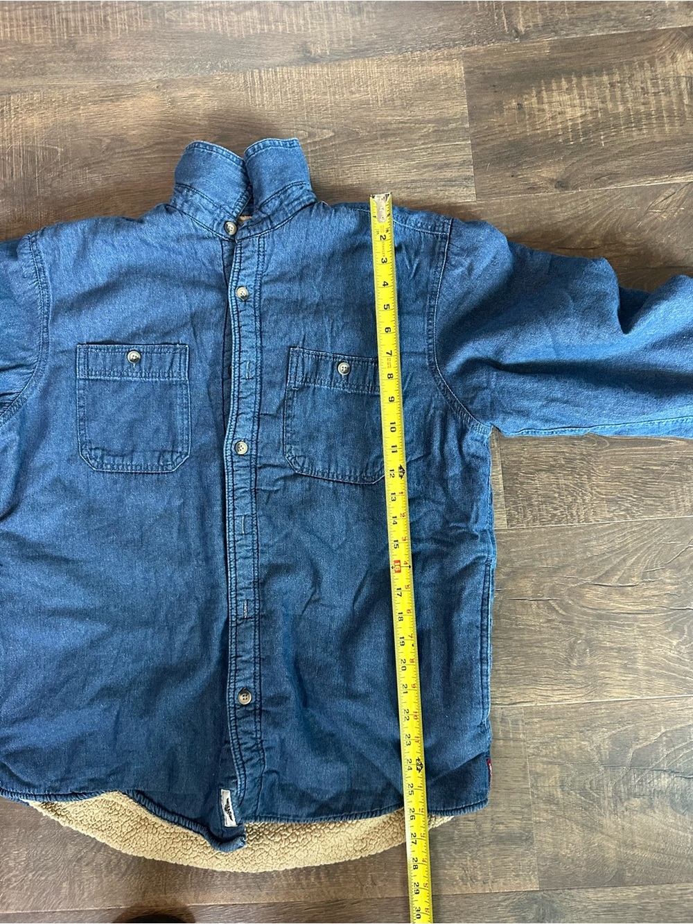 Wrangler Sherpa Lined Denim Shirt Jacket Women’s Medium Blue Snap Front Coat - Picture 7 of 8